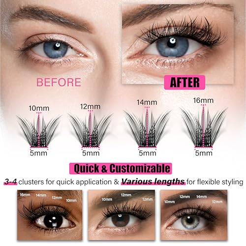 DIY Lash Extension Kit Faux Mink 120pcs Lash Clusters Eyelash Extension Kit with Mascara Brush Bond and Seal Lash Glue Remover for DIY Lash Extensions (10mm-16mm)