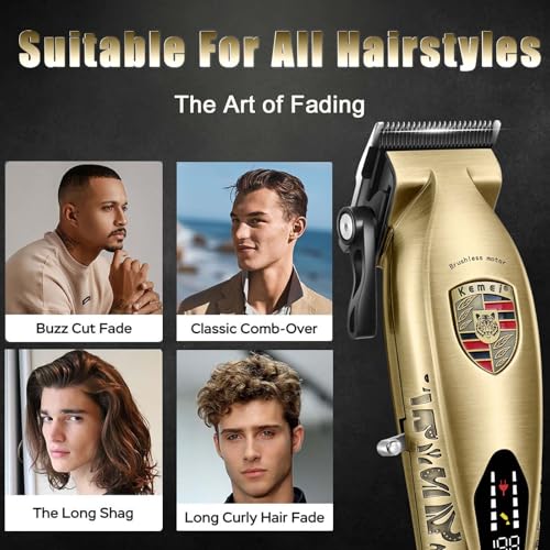 KEMEI Hair Clippers for Men Professional, Barber Clippers for Hair Cutting & Grooming, Cordless Beard Trimmer with Charging Base LED Display KM-2230 Gold