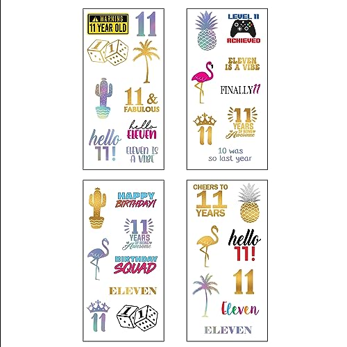 11th Birthday Temporary Tattoos (4 Pages) - 11th Birthday Party Supplies, Ideas, Gifts and Decorations