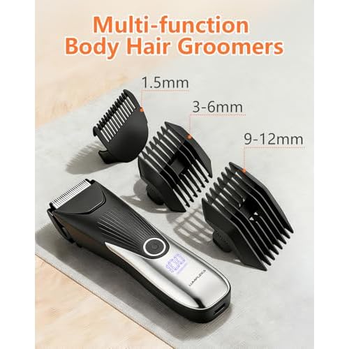 Body Hair Trimmer, LED Display, 6500 RPM Motor Manscaper for Men, 3 Adjustable Combs, USB & Dock Charging, IPX7 Waterproof Body Hair Groomers, Wet or Dry Use for Groin/Legs/Chest