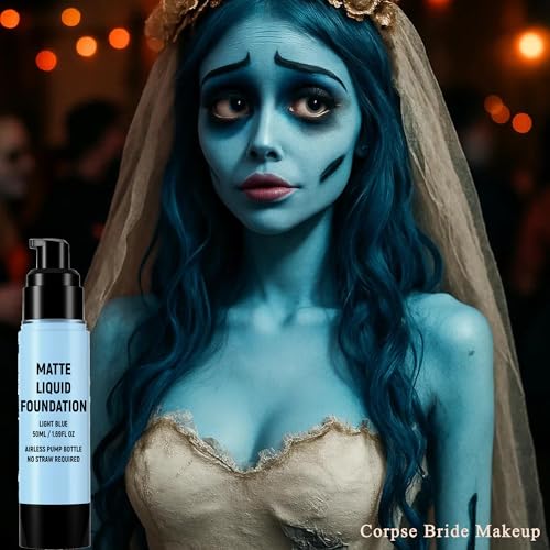 Light Blue Liquid Foundation,Full Coverage Pale Blue Body Paint for Corpse Bride Halloween SFX Avatar Sally Makeup