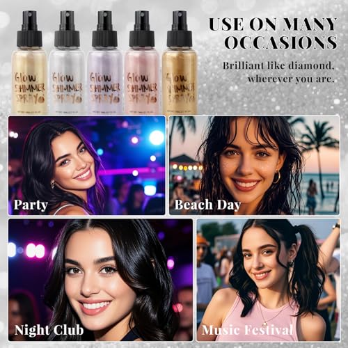 Body Glitter Spray for Hair & Face - Shimmer Makeup Spray with Glitter for Women & Kids, Non-Sticky Glitter Hairspray for Parties, Halloween & Cosplay, Lasting Sparkle 2.7 Fl Oz£¨White£©