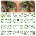 28 Sheets Saint Patrick Face Temporary Tattoo, Green Shamrock Lucky Four Leaf Clover Waterproof Fake Tattoos Face Makeup Freckles Patches For Women Girls St. Patrick's Day Festival Party Supply