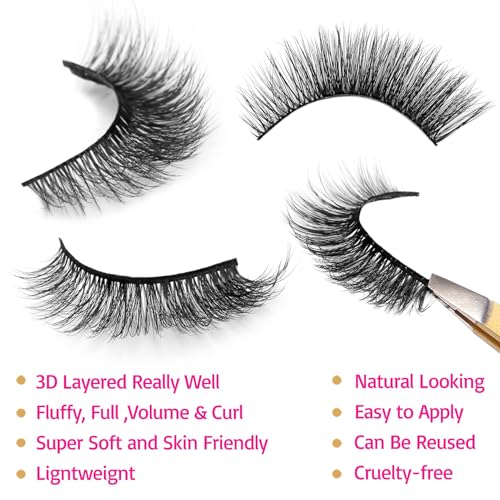 Eliace False Eyelashes Natural look Cat Eye Lashes Wispy Strips 3D Mink Lashes 13MM,15 Pairs Fake Eyelashes Faux Fluffy, Winged Fox Eyelashes, Soft Thin Band Comfortable Reusable False Lash Rosa Style