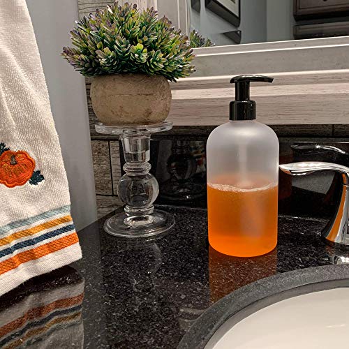 Bottiful Home-16 oz Empty PET Plastic Refillable Bottles-Set of 4-with Lotion Pumps for Shampoo, Conditioner, Body Wash, Hand Soap, Dish Soap, Lotion, Cleanser-Drip Free, Rust-Free (Frosted Clear)