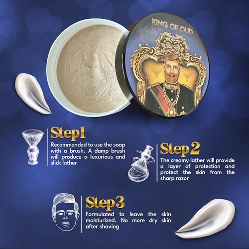 Wholly Kaw Shaving Soap | Luxury Dense, Rich & Creamy Lather Tallow Wet Shave Puck Notes of Bergamot Lemon Clary Sage Rose Pink Pepper Galbanum, Oud | Grooming and Skincare for Men 4 oz - King of Oud