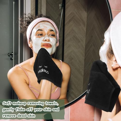 Shimeyao 13x13 Inch Black Makeup Towels Bulk Reusable Makeup Washcloths for Face Facial Remover Washcloths Absorbent Cotton Towel for Salon Spa Women Skin Care(24 Pcs,Classic)
