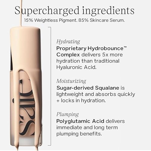 Saie Glowy Super Skin Tint Liquid Foundation - Weightless + Dewy Foundation with Lightweight Medium Coverage - Hydrating Face Makeup + Skin Care Serum Hybrid with Hyaluronic Acid - Shade 9 (1.01 oz)