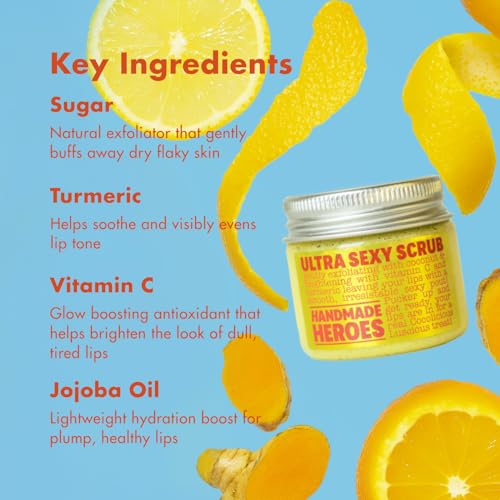 Handmade Heroes Turmeric & Vitamin C Lip Scrub Set ? 2 Pack Natural Vegan Sugar Polish Lip Exfoliator - Brightening & Conditioning for Dark, Dry, Chapped Lips