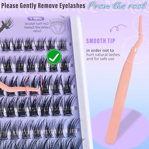 Self Adhesive Eyelashes Clusters Press on Lash Clusters Wispy Lash Extensions No Glue Needed Lashes Clusters Natural Cluster Eyelash Extensions Kit with Tweezers (8-16mm,C Curl)