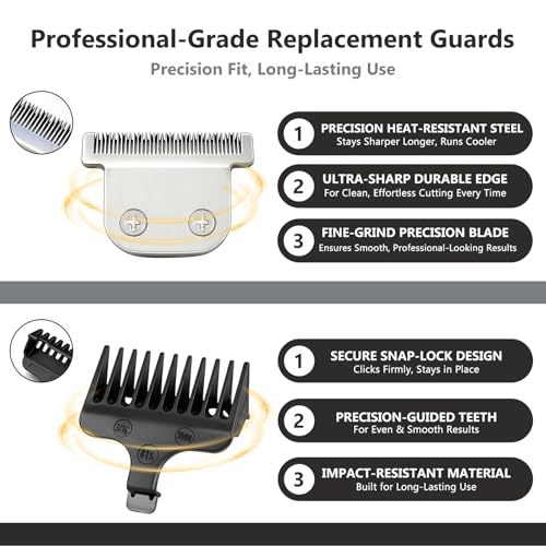 2 Detachable 40mm T-Blades with 4 Guard Combs (1.5mm 3mm 5mm 6.5mm)-Compatible with Wahl Trimmer Models 9864, 9864SS, 9818, 9888, 9867, 9816, WSS3L, SS2L& More