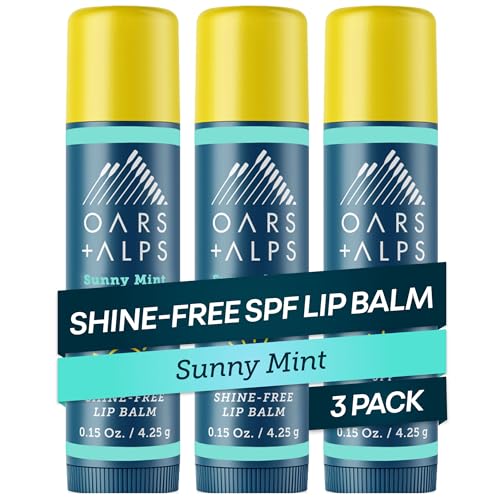 Oars + Alps Lip Suncreen, SPF 18 Lip Balm, Shine Free Sunscreen for Lips, Infused with Vitamin E, Peppermint & Spearmint, Water & Sweat Resistant, Moisturizing, Hydrating, Sunny Mint Scent, 3pk