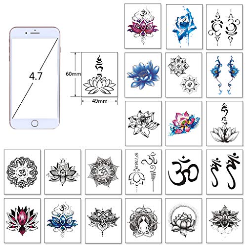 CARGEN Realistic Lotus Temporary Tattoos - 30 Sheets Yoga Style Stickers OM Lycoris Mandala Flower Elephant Moon Peacock Feather Sanskrit Tibetan Meditation Fearless Temporary Fake Tattoo Body Art