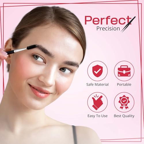 6-Piece Precision Eyebrow Tweezers for Women & Men - Professional Eyebrow & Facial Hair Grooming Kit with 4 Tweezers For Eyebrows, Eyebrow Scissors & Brush - Stainless Steel Tools in Leather Case