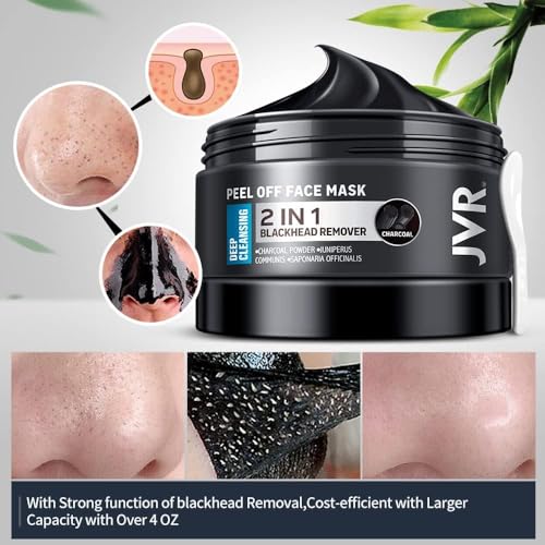 JVR Blackhead Remover Mask + Face Scrub for Men + Face Moisturizer Cream Anti Aging Cream, Charcoal Peel Off Black Mask, Facial Mask Purifying and Deep Cleansing for All Skin Types