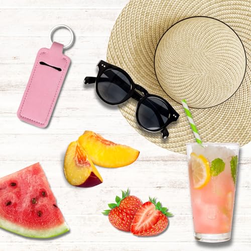 TINY SEED Gift Set: Variety 4-Pack Lip Balm: Strawberry Ice Pop, Pink Lemonade, Peaches & Cream, Sweet Watermelon. Limited Edition I Love Summer Collection. Includes Lip Balm Holder Keychain (Pink)