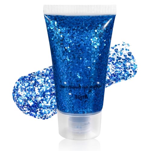 Mysense Royal Blue Body Glitter Gel, Singer Concerts Face Hair Glitter Makeup, Music Festival Rave Accessories, Chunky Glitter Mermaid Sequins, Sparkling Face Paint for Women Girls, 30g
