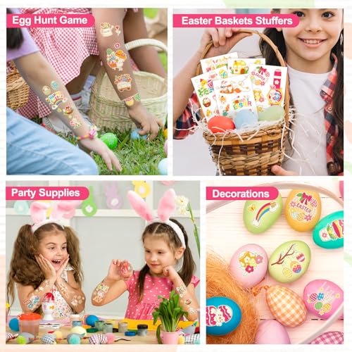 Partywind Glow Easter Basket Stuffers for Kids, 120+ Styles Temporary Tattoos for Kids Spring Party Decorations Supplies Favors, Easter Egg Hunt Games Activities Goodie Bag Stuffers