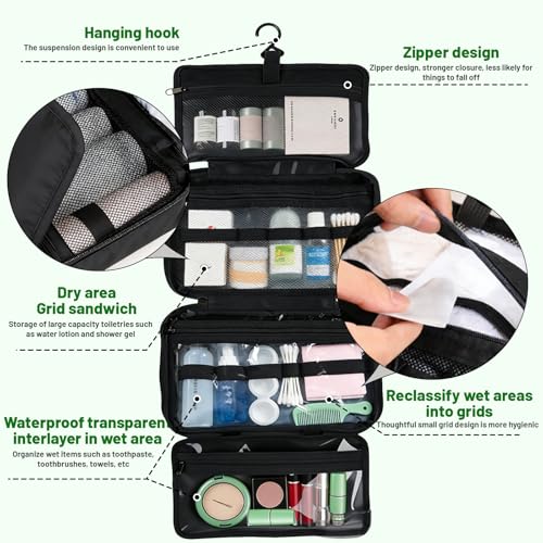4-Layer Foldable Hanging Toiletry Bag ? Large Capacity Travel Organizer with Dry-Wet Separation, Portable Toiletry Kit for 3-5 People (Black)