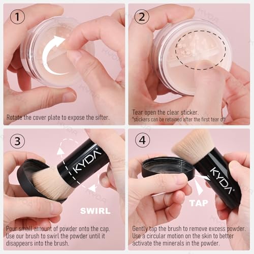 KYDA Mineral Loose Powder Foundation, SPF 35, Skin-improving Mineral Foundation with Brush, Lightweight Buildable Coverage, Natural Glow Loose Powder Base Makeup, Medium Beige, 0.28 oz