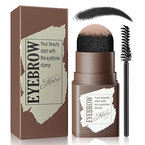Eyebrow Stamp and Eyebrow Stencil Kit, Eyebrow Powder with 24 Reusable Eyebrow Stencils Kit for Beginners to Natural Brow, 1 Step Brow Stamp Kit Smudge-Proof & Long-lasting & Waterproof (Dark Black)