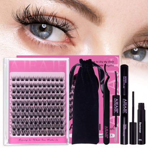 DIY Lash Extension Kit Faux Mink 120pcs Lash Clusters Eyelash Extension Kit with Mascara Brush Bond and Seal Lash Glue Remover for DIY Lash Extensions (10mm-16mm)