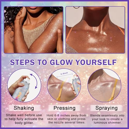 Body Glitter Spray,150ML Glitter Hairspray,Long-Lasting and Quick-Drying,Shimmer Spray for Kids Women,Suitable for Festival Music Concert Party,4.2 Fl Oz (Rainy-Rainbow)