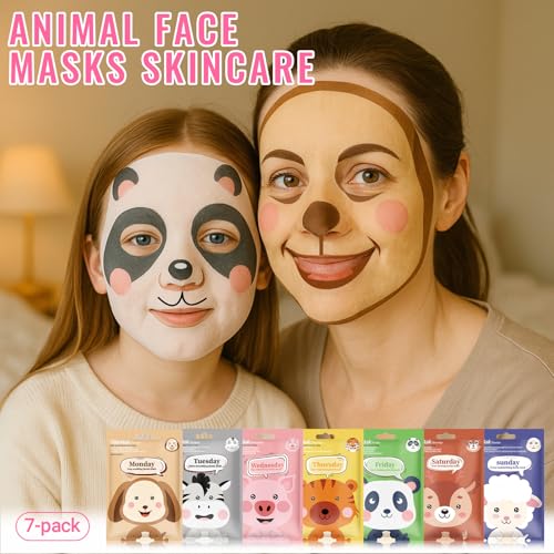 Erinde 14 Pack Animal Character Face Masks Skincare, Spa Masks Sheet for All Skin Types, Face Mask, Spa Gifts, Birthday Party Gifts, Girls' Night, Skincare Party, Facial Masks for Kids Teens Skin Care