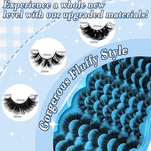 21 Pairs False Eyelashes 3 Styles Mixed Strip Lashes 18-25mm Fluffy Eyelashes Pack 8D Volume Super Soft Faux Mink Lashes D Curl Eyelashes