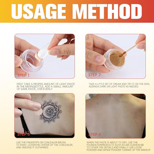 Tattoo Cover up Makeup, 2 Colors Waterproof & Sweatproof Tattoo Cover Up Makeup, Invisible & Natural, Skin-Friendly Body Makeup Suitable for Tattoos, Scars, Spots & Vitiligo (1PCS)