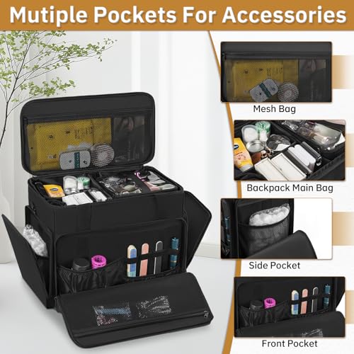 Extra Large Makeup Case with 4 Removable Pouches, Professional Make up Train Case, Travel Cosmetic Bag for Makeup Artist with Shoulder Strap and Handle (Black)£¨Bag only£©