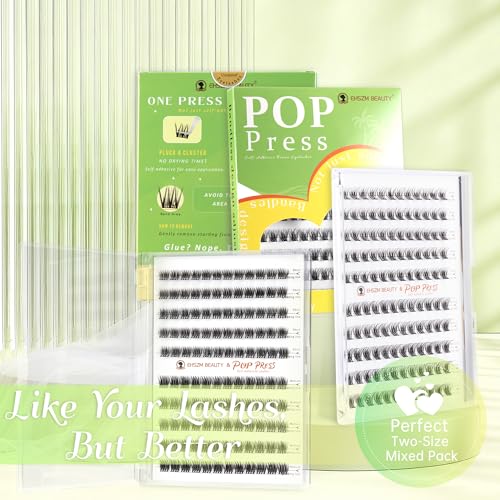 POP PRESS 8-10mm Petit 2-in-1 Self-Adhesive 1-Minute Lash Clusters Kit, Natural Wispy Subtle Volume, Pre-Glued Press-On, Includes Tweezers, All-Day No-Fall, Ideal for Everyday Runs