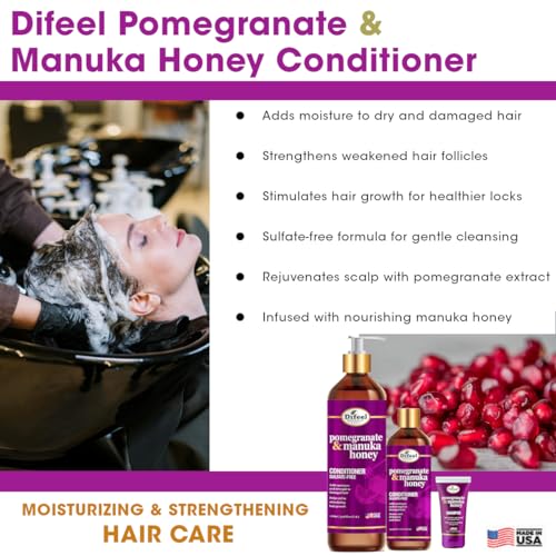 Difeel Pomegranate & Manuka Honey Sulfate-Free Conditioner 33.8 oz. for Dry, Damaged Hair