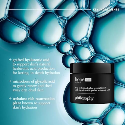 philosophy hope in a jar deep hydration & glow overnight face mask - with glycolic & hyaluronic acid - renews & restores dry skin for a smooth, glowy finish - 2 fl oz.