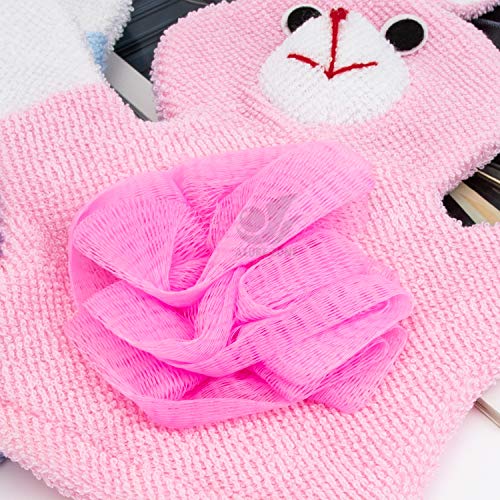 Azure Zone, 4 Pack Cartoon Hand Puppet Bath Wash Mitt Towel with Animal Designs for and Shower