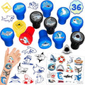 36PCS Shark Party Favors - 24PCS Temporary Tattoos & 12PCS Stamps - Ideal Beach Ocean Animal Themed Birthday Card Decorations Supplies Goodie Bag Cute Rewards for Boys Girls Classroom Gifts