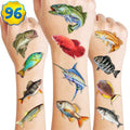Pre-Cut Fishing Temporary Tattoos - Gone Fishing Fish Lake 96PCS Funny Fish-Themed Stickers for Kids' Birthday Party Supplies, Decorations, Favors, and Prizes - Cute Gifts for Boys and Girls