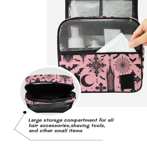 MNSRUU Hanging Toiletry Bag Black Gothic Moon Spider Webs and Bats Travel Makeup bag for Toiletries Portable Travel Toiletry Organizer Cosmetic Bags with Hanging Hook