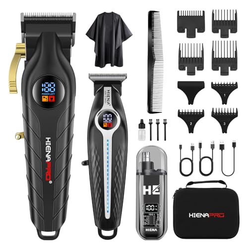 HIENA PRO Professional Hair Clippers for Men, Electric Hair Clipper Set for Barber Kit £¬Hair Clipper and Trimmer Set£¬Full Barber Clipper Set with LED Display Gifts Mens (Silver)