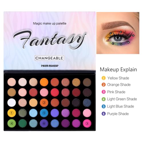 Prism Makeup 40 Colors Vibrant Rainbow Eyeshadow Palette with 18 Colors Dark Brown Rusty Smokey Eyeshadow Palette