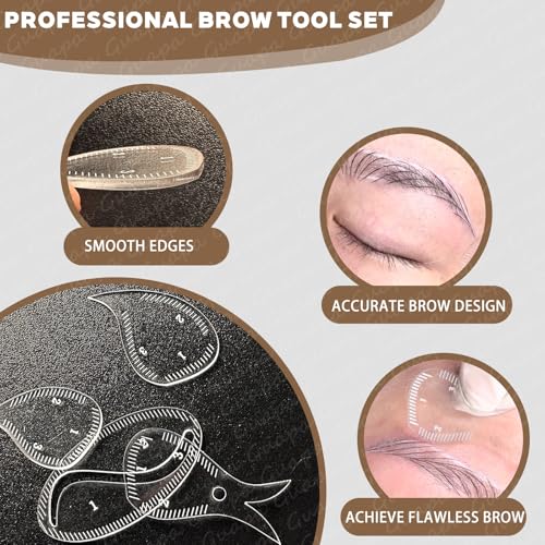 Hairstroke Brow Mapping Ruler ? Reusable Acrylic Eyebrow & Eyeliner Arch Stencil Template, 1-Minute Fast Drawing Guide Tool for Precise Brow Shaping and Tattoo Design (Kit-6)
