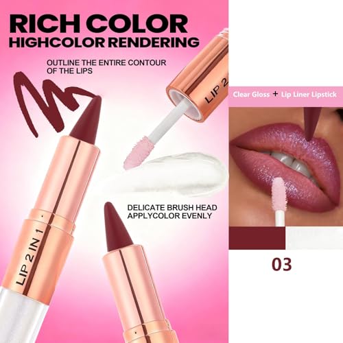 Clear Gloss and Lip Liner Liquid Lipstick Lip Combo, Lip Combo Sets for Black Women,High Pigmented Matte Lip Kit , Waterproof Long Lasting Lipstick Lip Combo Set Lip Kit with Lip Liner and Gloss #3 | Clear moisturizing