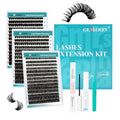 GEMERRY Lash Clusters DIY Lash Extension Kit 60D+80D+100D D Curvature Individual Lashes Eyelash Extension Kit 280 pcs Thin Band Cluster Lash Bond and Seal Tweezers with Lash Remover