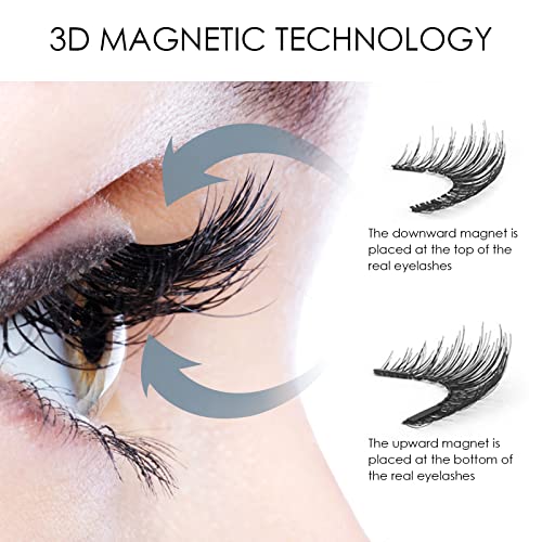 No Glue Magnetic Eyelashes with Applicator, 3D Reusable Magnetic Lashes Natural Look for Office & Daily Wear, Mess-Free Dual Magnetic Eyelash Kit, Lightweight & Windproof