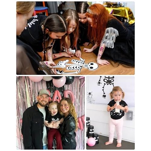 192 Pieces Bad Two The Bone Black and Pink Temporary Tattoos Stickers,20 Sheets 2nd Birthday Skeleton Themed Tattoos Stickers Party Decoration Supplies Party favors