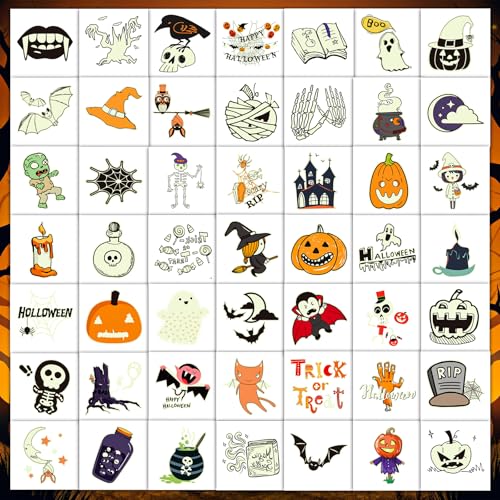 112 Pcs (2" x 2") Glow Halloween Tattoos for Kids, Luminous Halloween Temporary Tattoos for Party Favors Supplies Goodie Bags Gifts Decorations