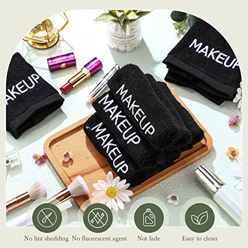 Riakrum 50 Pcs Makeup Washcloths Cotton Makeup Remover Towels Cosmetic Face Towel Absorbent Soft Facial Towels for Women Girls Face Cleansing Skin Care Gifts, 9.8 x 9.8 Inch (Black)