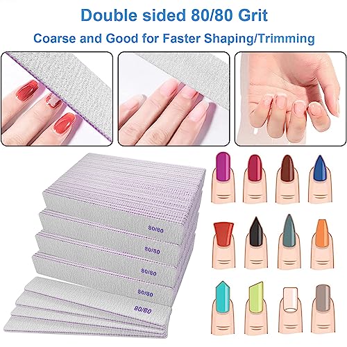 80/80 Grit Nail Files (100 Pcs), Coarse Emery Boards for Acrylic Nails and Gel Nails, Nail File Double Sided 80 Grits Emory Professional Nail Filers Pack
