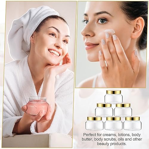 Mumufy Round Plastic Containers Plastic Jars with Lids Empty Travel Containers for Creams Refillable Cosmetic Jars for Lotions Body Scrub Body Butter(8 oz,Gold,Clear,24pcs)