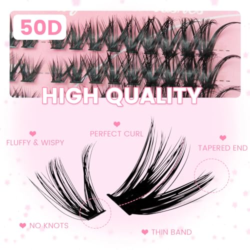 Lash Clusters Kit - Stunning Natural Black 60D 80D Volume Eyelash Extensions, 216 Pcs Individual Lashes 8-16mm, D Curl Thick Cluster Lashes for Gorgeous Eyes (80D)